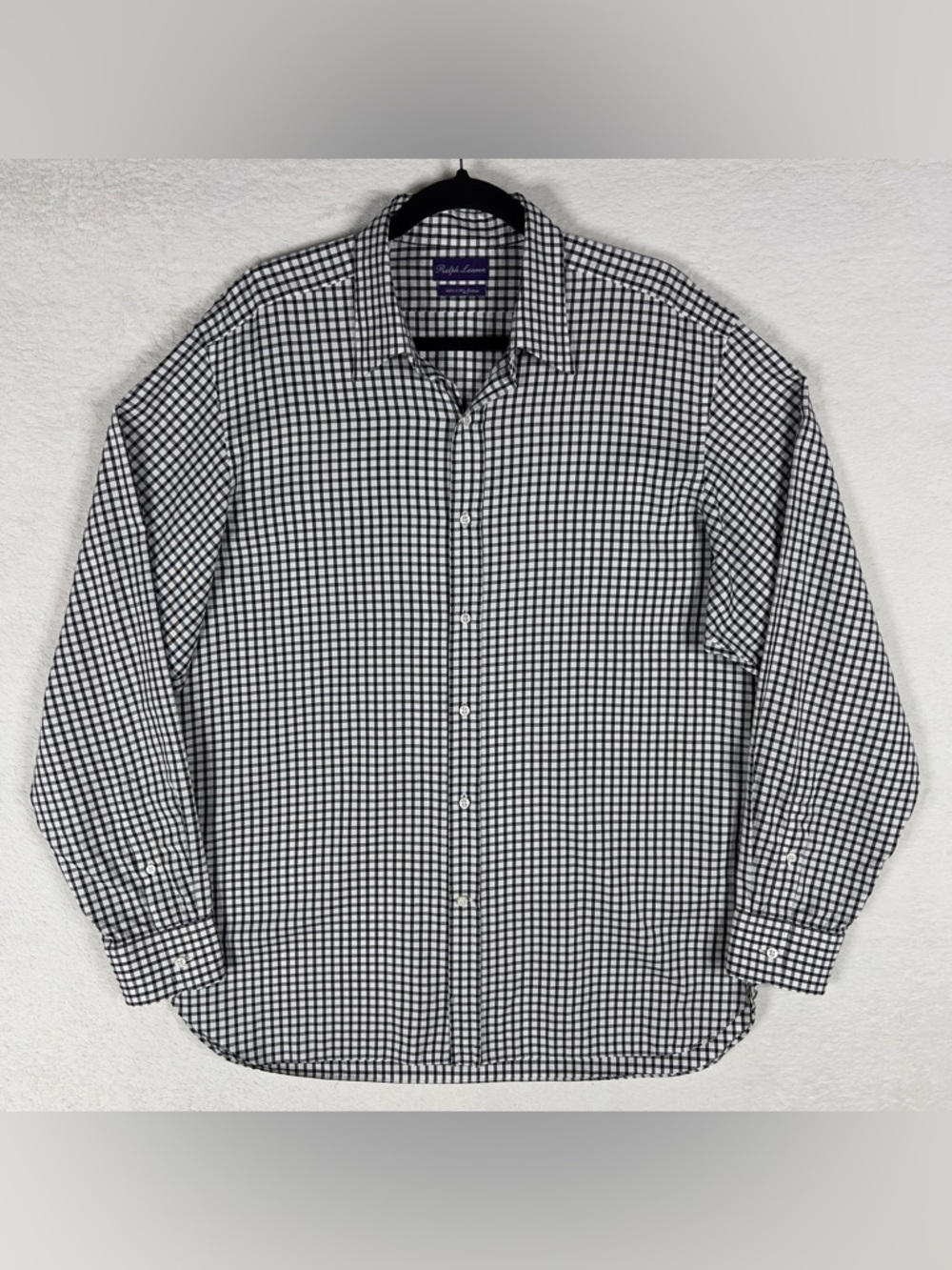 Ralph Lauren Purple Label Gingham Check Dress Shirt Men's Size 17 Cotton Italy